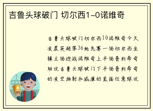 吉鲁头球破门 切尔西1-0诺维奇