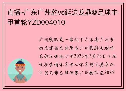 直播~广东广州豹vs延边龙鼎@足球中甲首轮YZD004010